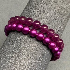 Beaded Stretch Bracelet Lot of 2 Magenta Purple Translucent Pearl Boho Glam Chic